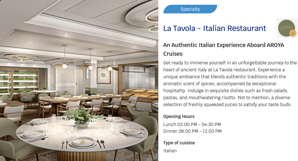 La Tavola Italian - Specialty Dining